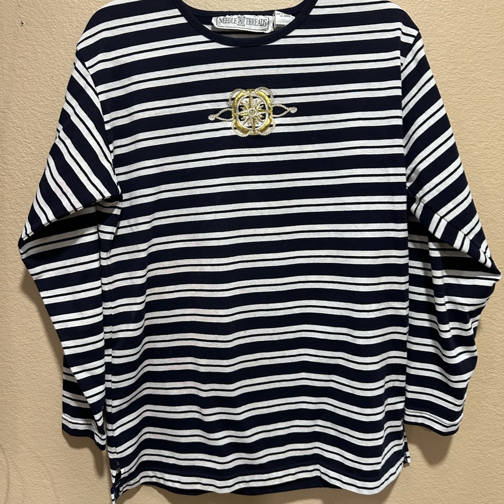 Nautica Navy Striped Long Sleeve Shirt